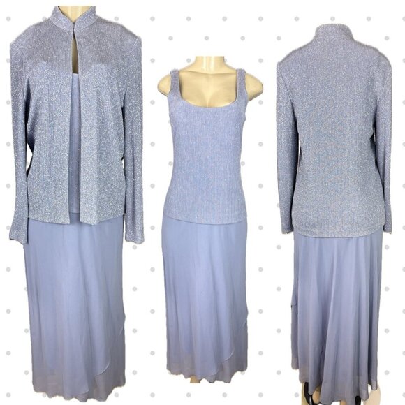 Alex Evenings 8 Lilac Textured Sparkle Lined Sleeveless Maxi Dress & Jacket Set - Picture 1 of 8